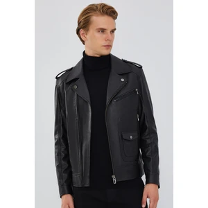 Carter Erkek Siyah Biker Deri Mont