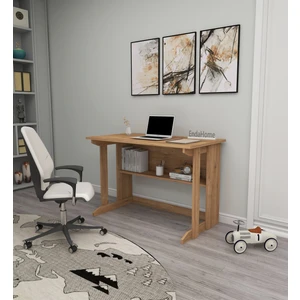 Zuesse Dizayn Vennüs 100X55 cm Kütüphaneli Geniş Çalışma Masası Laptop Bilgisayar Masası Ofis Ders Masası Atlantik Çam