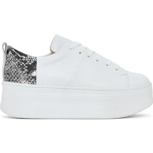 Kadın Beyaz Kalın Tabanlı Bağcıklı Deri Sneaker