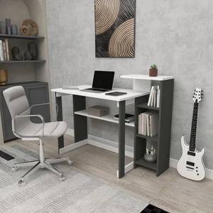 Zuesse Dizayn Lotus 5 Raflı Çalışma Masası Laptop Bilgisayar Masası Ofis Ders Yemek Çocuk Masası Antrasit - Beyaz