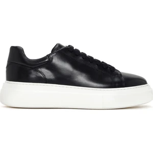 Erkek Siyah Bağcıklı Kalın Tabanlı Deri Sneaker