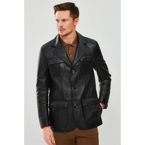 Kevin Erkek Siyah Blazer Deri Ceket