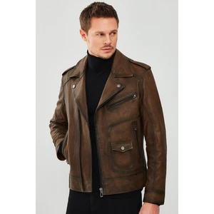Carter Erkek Kahverengi Biker Deri Mont