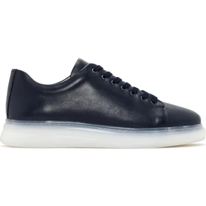Erkek Lacivert Kalın Tabanlı Bağcıklı Deri Sneaker