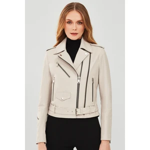 London Kadın Bej Deri Ceket
