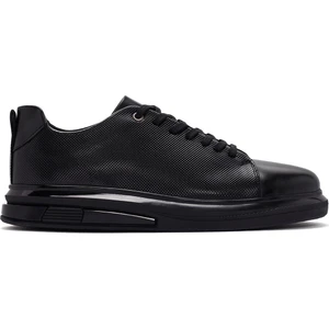 Erkek Siyah Bağcıklı Deri Sneaker