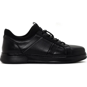 Erkek Siyah Bağcıklı Deri Sneaker
