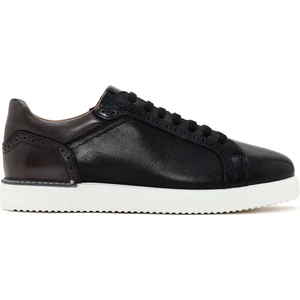 Erkek Siyah Bağcıklı Deri Sneaker