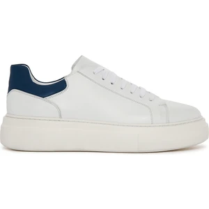 Erkek Beyaz Bağcıklı Kalın Tabanlı Deri Sneaker