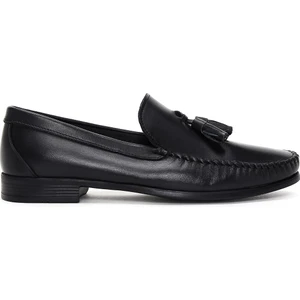 Erkek Siyah Püsküllü Deri Casual Loafer