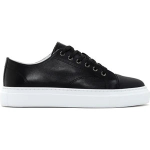 Erkek Siyah Bağcıklı Deri Sneaker