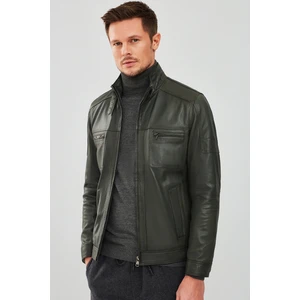 Wade Erkek Haki Slim-Fit Deri Mont