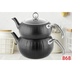 Göksan Mutfak Granit Çaydanlık Takımı Siyah Maxi Boy Çizgili