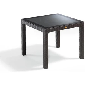 Nar Sokağı Camlı Kahve 90X90 cm Rattan Bahçe Balkon Masası