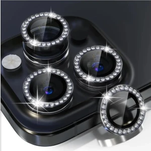 Apple iPhone 14 Pro Max Uyumlu Kamera Koruyucu Taşlı Cam Lens Mercek Koruyucu