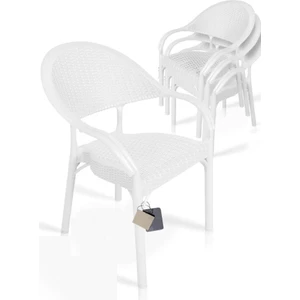 Nar Sokağı 4 Adet Bambu Rattan Kollu Sandalye Koltuk Beyaz