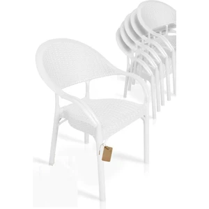 Nar Sokağı 6 Adet Bambu Rattan Kollu Sandalye Koltuk Beyaz