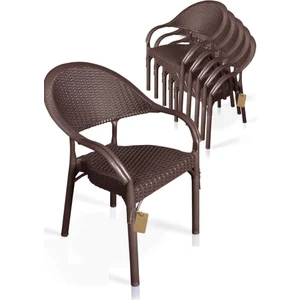 Nar Sokağı 6 Adet Bambu Rattan Kollu Sandalye Koltuk Kahve