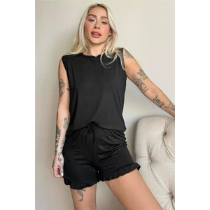 Pijama Evi Siyah Basic Kolsuz Askılı Şortlu Kadın Pijama Takımı