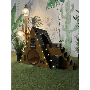 Kahverengi Siyah Bungalov Kedi Evi, Bungalov Kedi Yuvası, Kedi Evi, Kedi Yuvası, Kedi Oyun Alanı