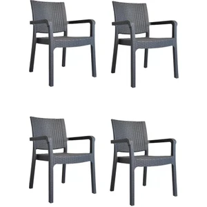 Nar Sokağı 4 Adet Karizma Rattan Kollu Sandalye Koltuk Antrasit