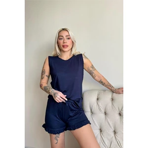 Pijama Evi Lacivert Basic Kolsuz Askılı Şortlu Kadın Pijama Takımı
