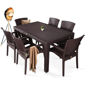 Nar Sokağı Zeugma Kahve 90X150 cm Camsız Rattan Bahçe Balkon Masa Takımı