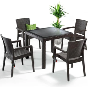 Nar Sokağı Zeugma Kahve 90X90 cm Camlı Rattan Bahçe Balkon Masa Takımı
