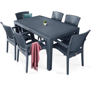 Nar Sokağı Zeugma Antrasit 90X150 cm Camsız Rattan Bahçe Balkon Masa Takımı
