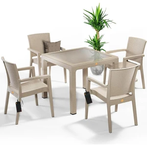 Nar Sokağı Zeugma Kapiçino 90X90 cm Camlı Rattan Bahçe Balkon Masa Takımı