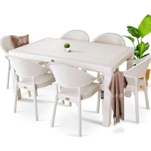 Nar Sokağı Bambu Kapiçino 90X150 cm Camsız Rattan Bahçe Balkon Masa Takımı