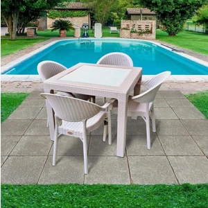 Nar Sokağı Bambu Kapiçino 90X90 cm Camlı Rattan Bahçe Balkon Masa Takımı