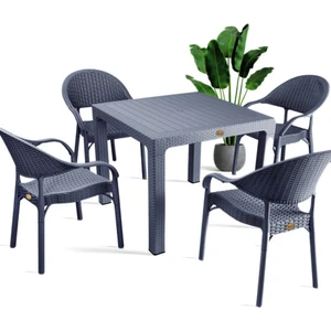 Nar Sokağı Bambu Antrasit 90X90 cm Camsız Rattan Bahçe Balkon Masa Takımı