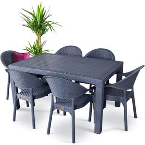 Nar Sokağı Bambu Antrasit 90X150 cm Camsız Rattan Bahçe Balkon Masa Takımı