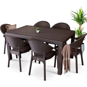 Nar Sokağı Bambu Kahve 90X150 cm Camsız Rattan Bahçe Balkon Masa Takımı