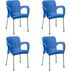 Nar Sokağı 4 Adet Metal Ayaklı Plastik Sandalye Koltuk Mavi