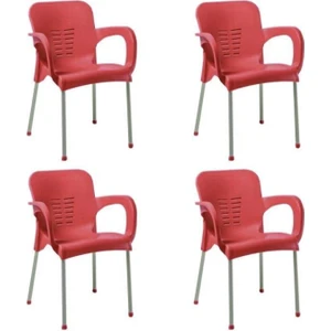 Nar Sokağı 4 Adet Metal Ayaklı Plastik Sandalye Koltuk Kırmızı