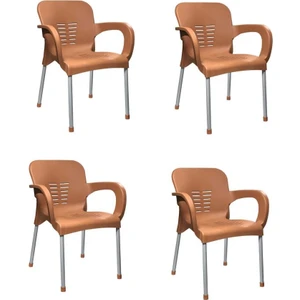 Nar Sokağı 4 Adet Metal Ayaklı Plastik Sandalye Koltuk Teak