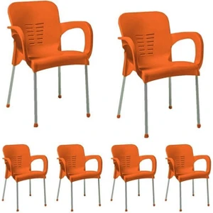 Nar Sokağı 6 Adet Metal Ayaklı Plastik Sandalye Koltuk Turuncu