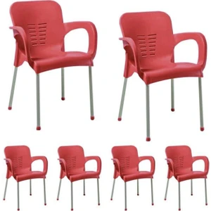 Nar Sokağı 6 Adet Metal Ayaklı Plastik Sandalye Koltuk Kırmızı