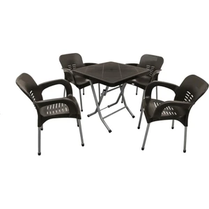 Nar Sokağı 80X80 Metal Ayaklı Bahçe Balkon Masa Takımı Kahve