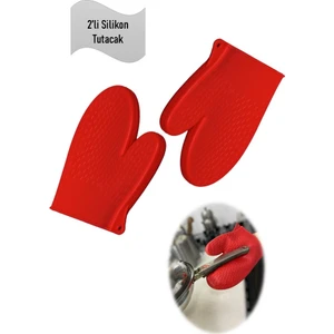 Holly Home 2 Adet Silikon Eldiven, Yanmaz Fırın, Tencere Tutacak, Damla Desenli, Kırmızı