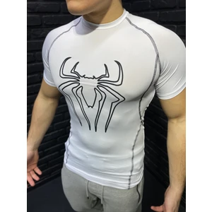 Uzun Kollu Spor Body Çizgili Compression Erkek Tişört Spiderman Baskılı Kompresyon Beyaz