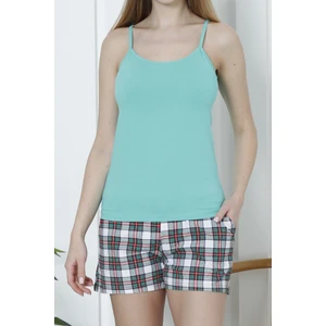 Kadın Şortlu Pijama Takımı Ip Askılı Pamuklu Likralı Cepli Yeşil