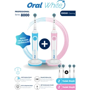 Oral White Professional Series 8000 Şarjlı Diş Fırçası Mavi ve Pembe Ikili Set