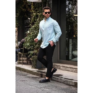 Dik Şerit Çizgili Flam Keten Gömlek - Elma