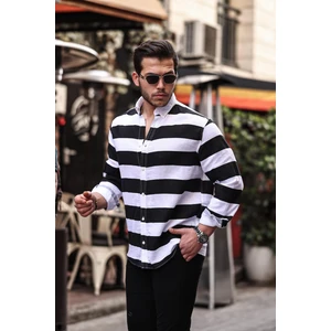 Çizgili Müslin Yıkamalı Gömlek - Siyah