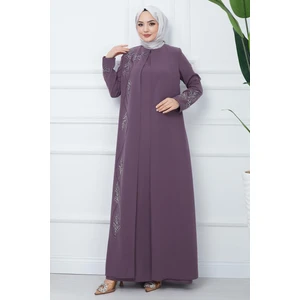 Hafsa Mina Büyük Beden Yaprak Taşlı Anne Elbisesi Mürdüm HM2350