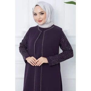 Hafsa Mina Kolları Taşlı Büyük Beden Anne Elbisesi Mor HM2349