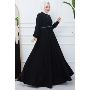 Hafsa Mina Nakışlı Mevlana Ferace Siyah HM2359